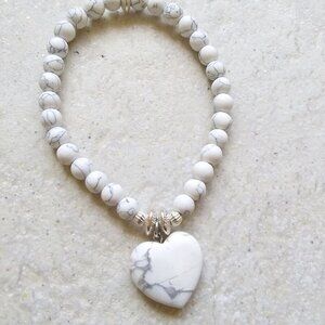 Winter Heart Bracelet | Natural Howlite Gemstone | Handmade Holiday Gift for Her